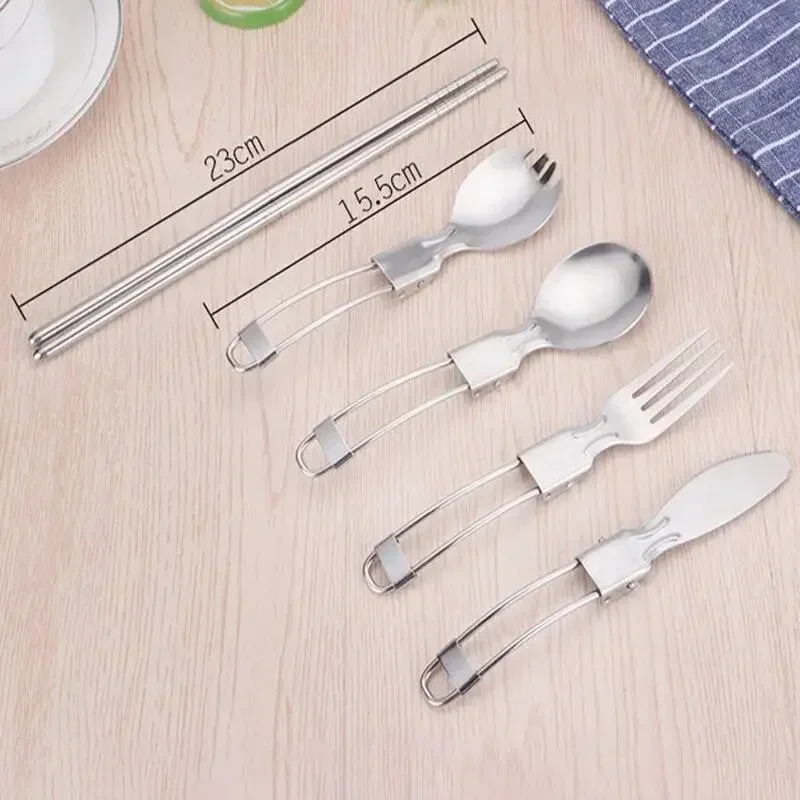 1Pc Fold Fork Spoon Stainless Steel Silver Foldable Cookware Portable Camping Outdoor Utensil Multi Purpose Chopsticks