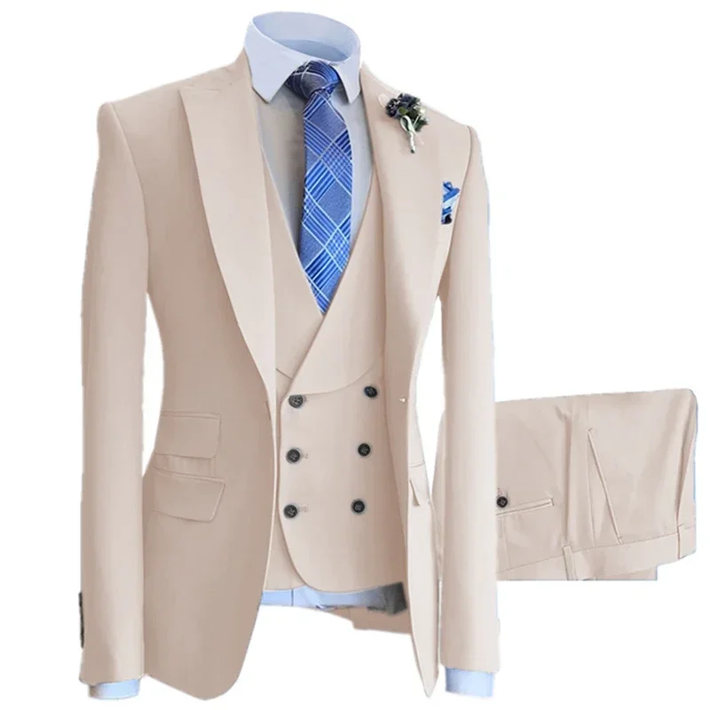 Men Suits 3 Piece Set Blazers Jacket Vest Pants 2024 Fashion New Men's Casual Business Solid Color Slim Fit Suit Coat Trouser