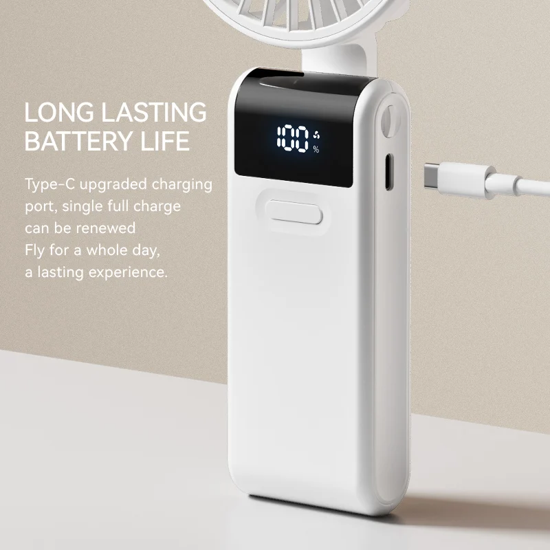 Portable Foldable Mini Fan with USB Rechargeable Battery and Multi-Function Display