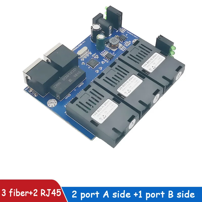 Fast Ethernet switch Converter 20KM Ethernet Fiber Optical Media Converter Single Mode 2 RJ45 3 SC fiber Port 10/100M 3F2E