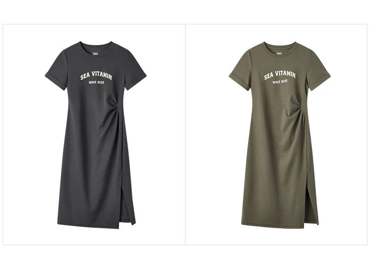 Dress Women Vintage Casual Midi Dress Summer New Letter Print Split T-Shirt Dress