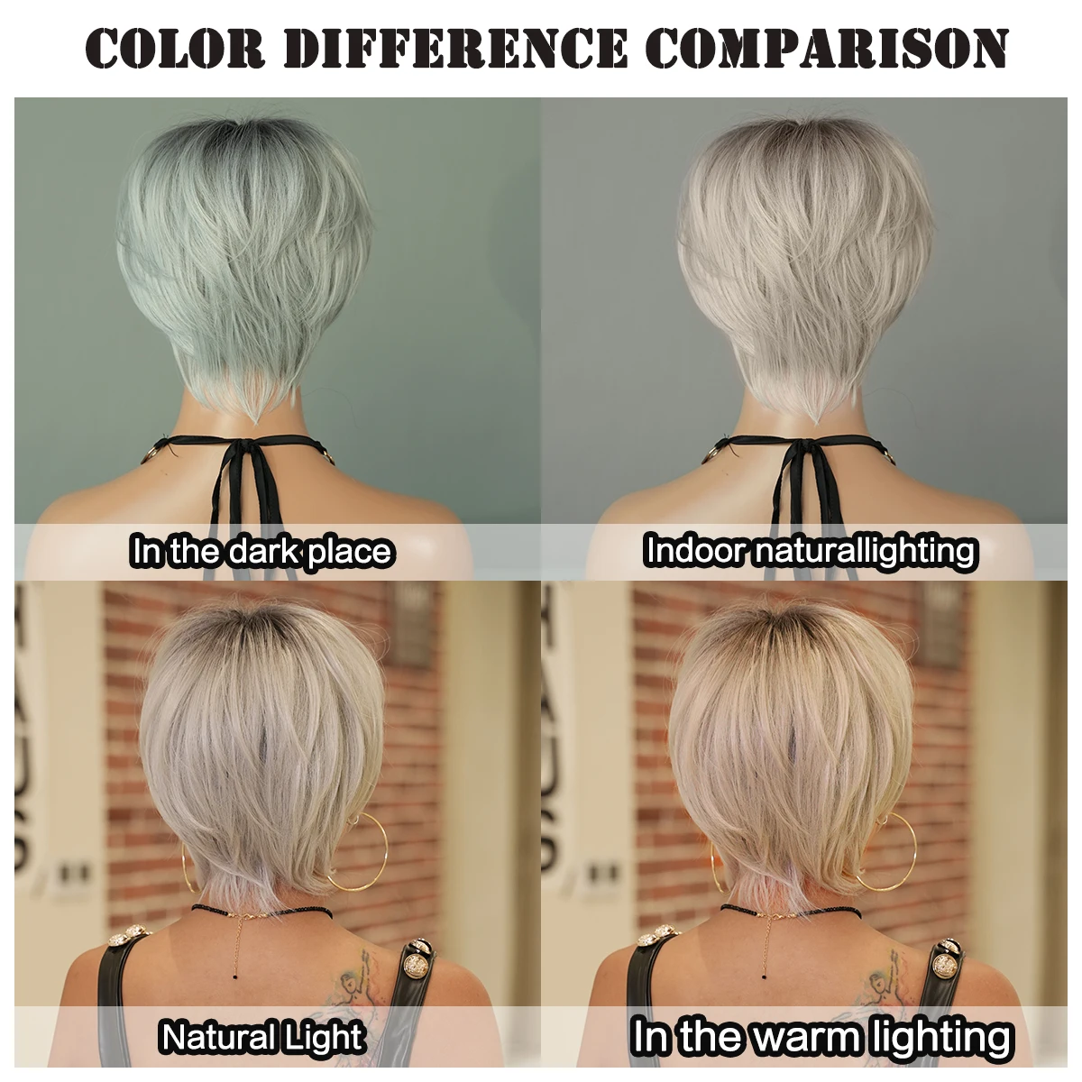 7JHH WIGS Pixie Cut Wigs Short Straight Champagne Bob Wig