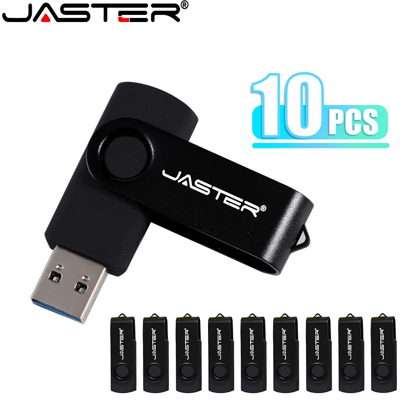 

JASTER 10 PCS LOT Rotatable USB Flash Drive 128GB Free Custom Logo Black Memory Stick 64GB Creative Gift Pen Drive 32GB 16GB 8GB