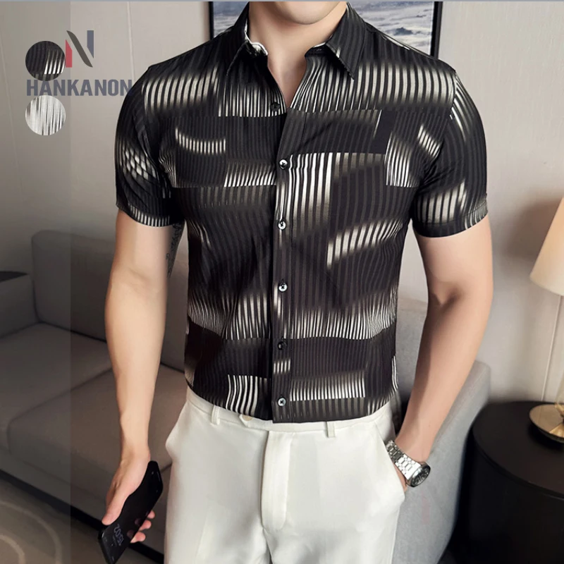 

Модная мужская Повседневная рубашка с принтом, повседневный весенне-летний топ, Мужская Облегающая рубашка с коротким рукавом, новинка 2024 года, высокое качество 4x l-m.