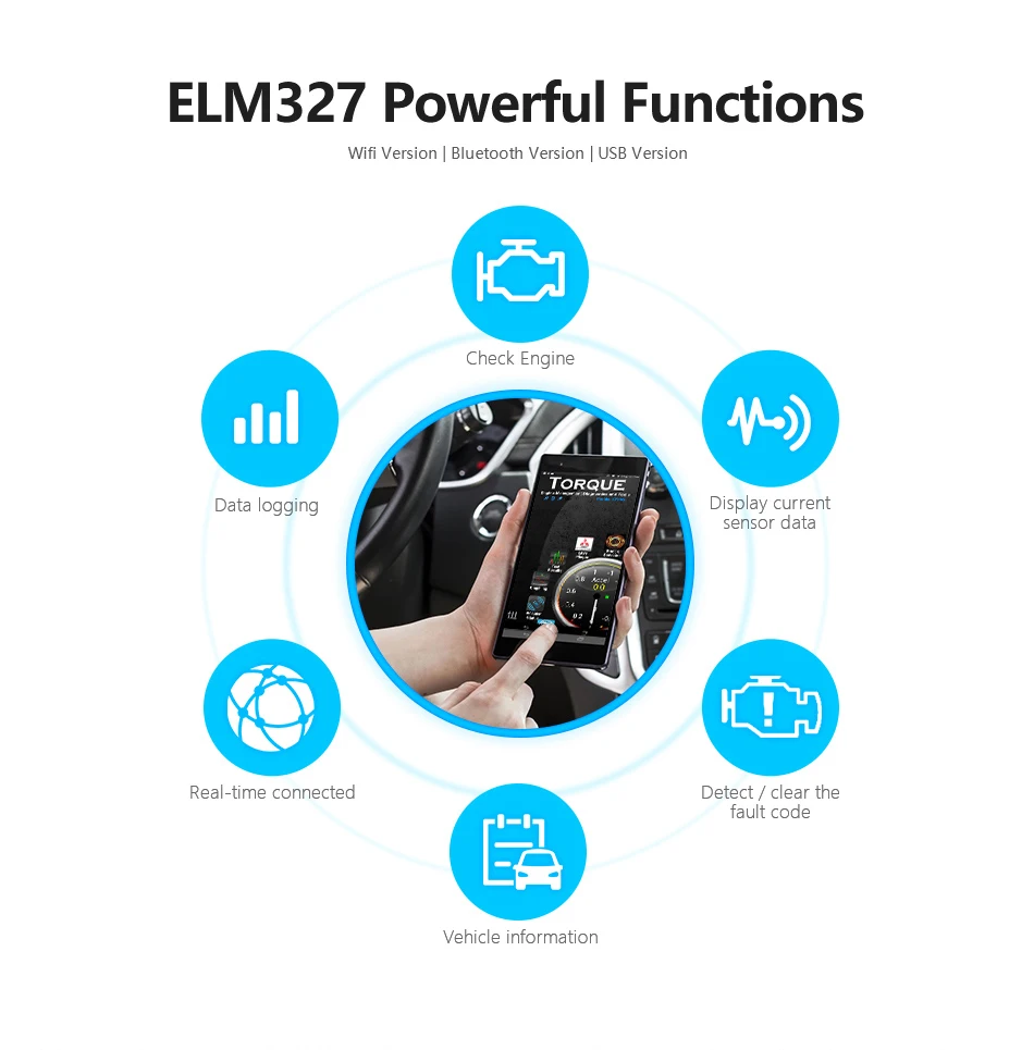 V2.1 Super ELM327 Bluetooth Torque for Android Car Diagnostic cable ELM 327 obd2 code readers scan tools 2