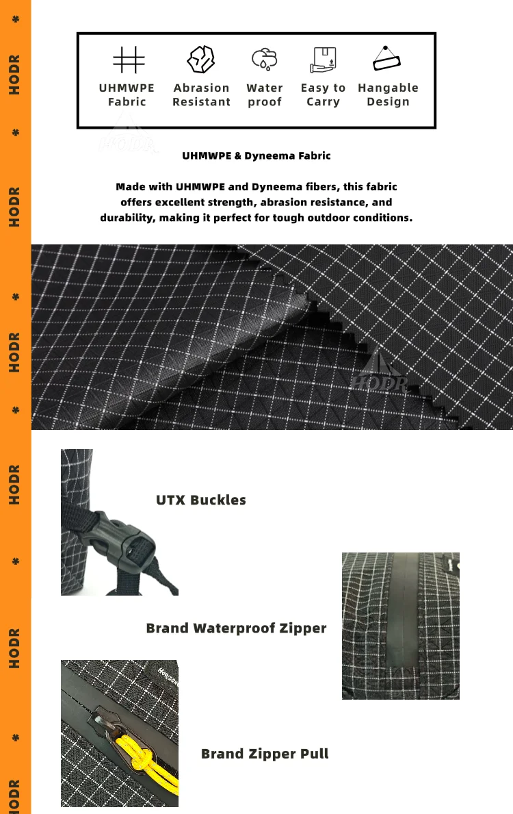 Front and back view of Dyneema 210D UHMWPE organizer pouch