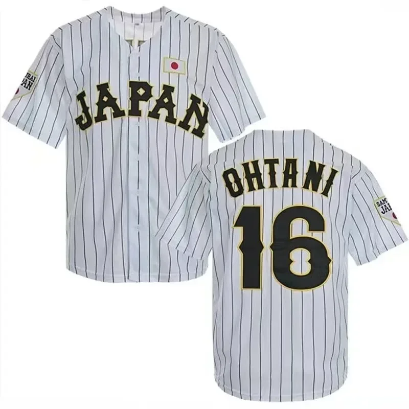 Japan 16 OHTANI Baseball Jersey Oversize Outdoor Sportswear Embroidery Sewing Stripes Hip Hop Cloth High Street T-Shirts