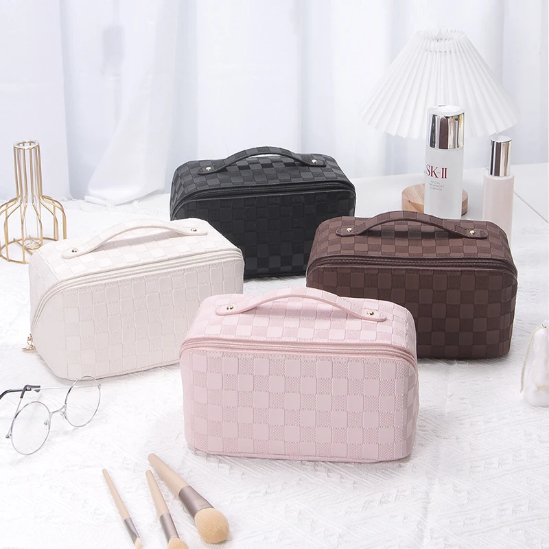 Large Women Cosmetic Bag Set Plaid Toiletries Makeup Bag Female Travel  Storage Bag PU Leather Portable Waterproof Organizer - AliExpress