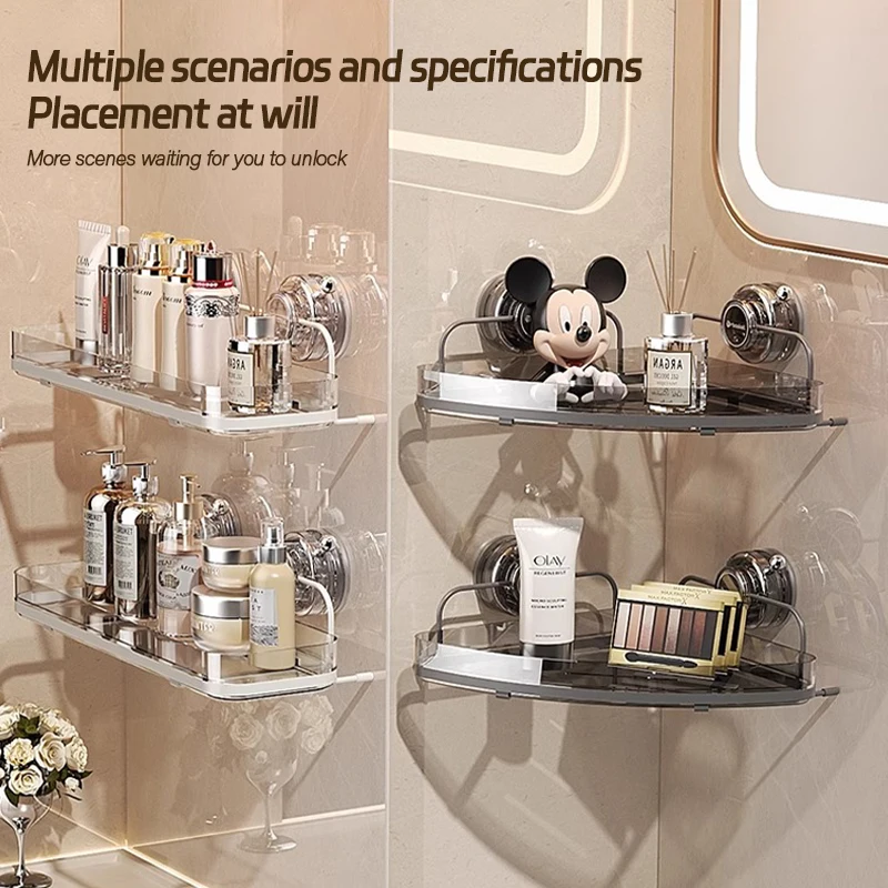 Bathroom Storage Rack Iron Strong Suction Cup No Drilling Wall Mounted Toilet Storage Rack Kitchen Storage Rack Household 5