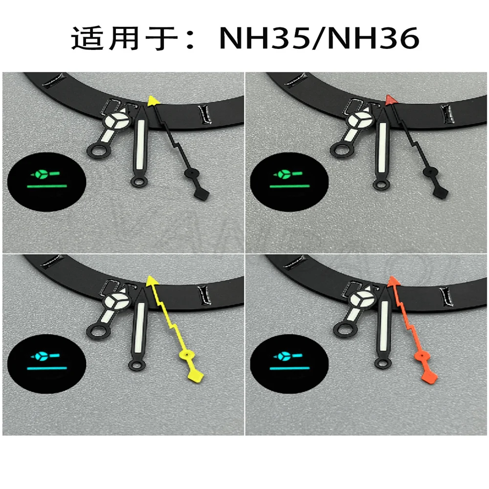 시계용 초침 번개 시계, S NH35A NH36 무브먼트 시계 바늘, 녹색 및 파란색 루멘 시계 액세서리, NH35, 7.5mm * 12mm * 13mm