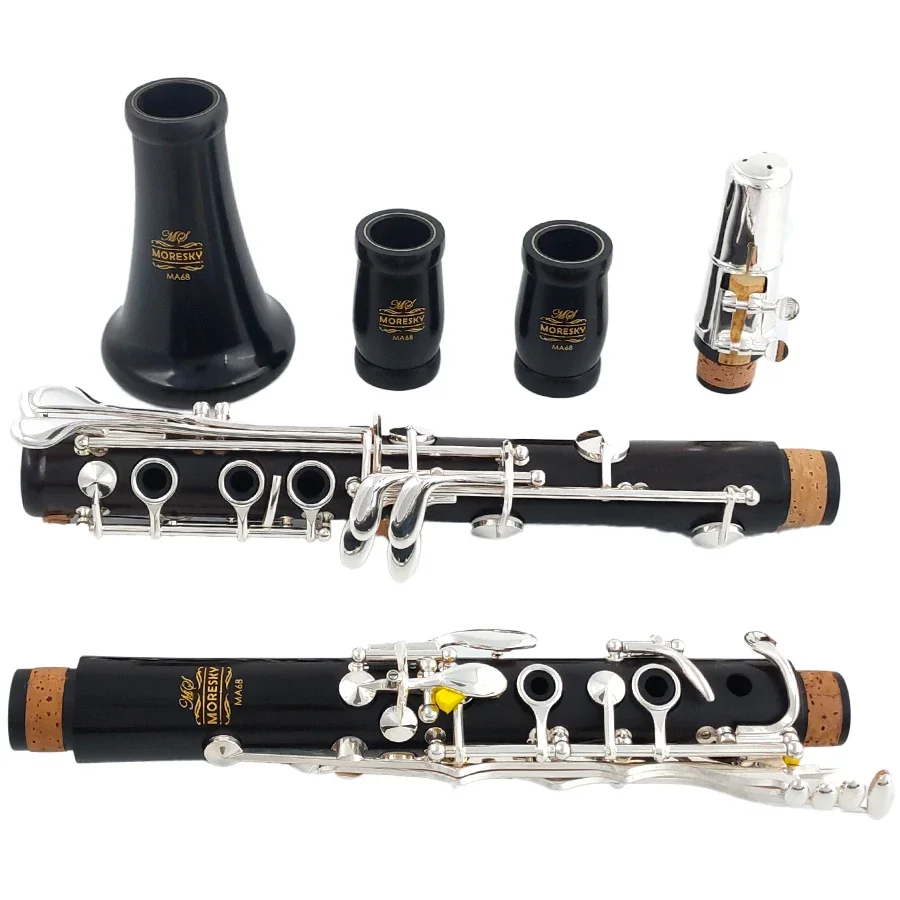 MORESKY Professional Ebony Clarinet A tune 17 Key Silver plated copper Clarinet In La MA68
