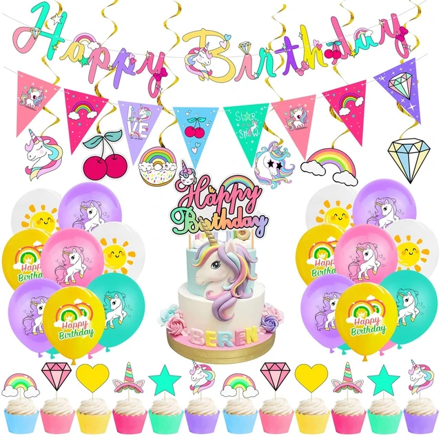 Unicorn Birthday Party Decorations Kids  Rainbow Unicorn Birthday  Decorations - Ballons & Accessories - Aliexpress