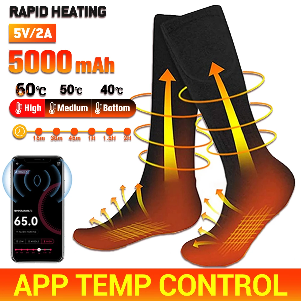 

APP Control Heated Socks 5000mAh Ski Thermal Socks Winter Cycling Men's Warm Socks Women's Heating Foot Warmer Electric Socks