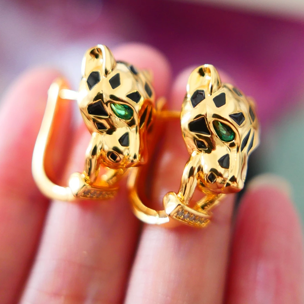 Orecchini A Cerchio Leopardo Oro – Pendenti Con Testa Di Leopardo E Strass – Gioielli Donna Per Festa E Prom - copertina