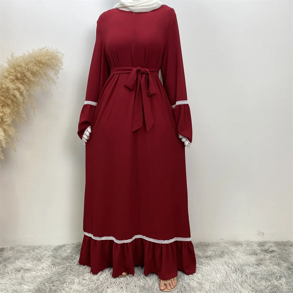 فستان فضفاض للنساء في الشرق الأوسط ، دانتيل أبيض ، أكمام طويلة ، نمط سحاب ، شائع ، مرقع ساخن ، دبي ، تركي ، إسلامي ، موضة جديدة ، رائج