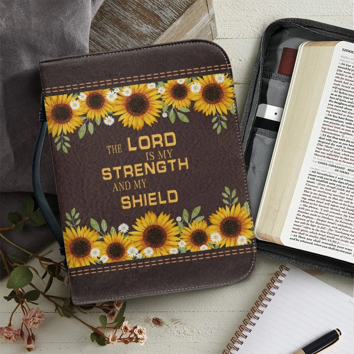 

Pretty Floral Print Women's Holy Bible Bags Bible Hymns PU Leather Handbags Carrying Book Case Study Book Holy Storage Boxes