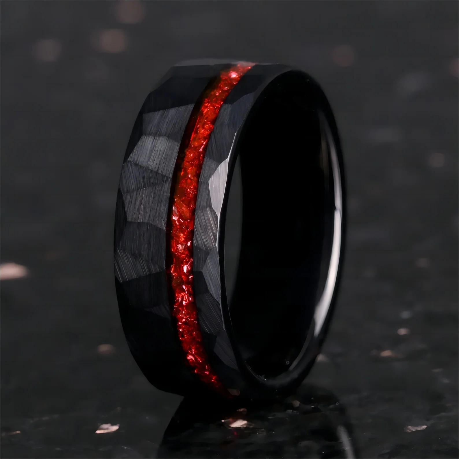 8mm Red Ruby Black Tungsten Carbide Rings For Men, Wedding Engagement Band Birthday Anniversary Gift For Him