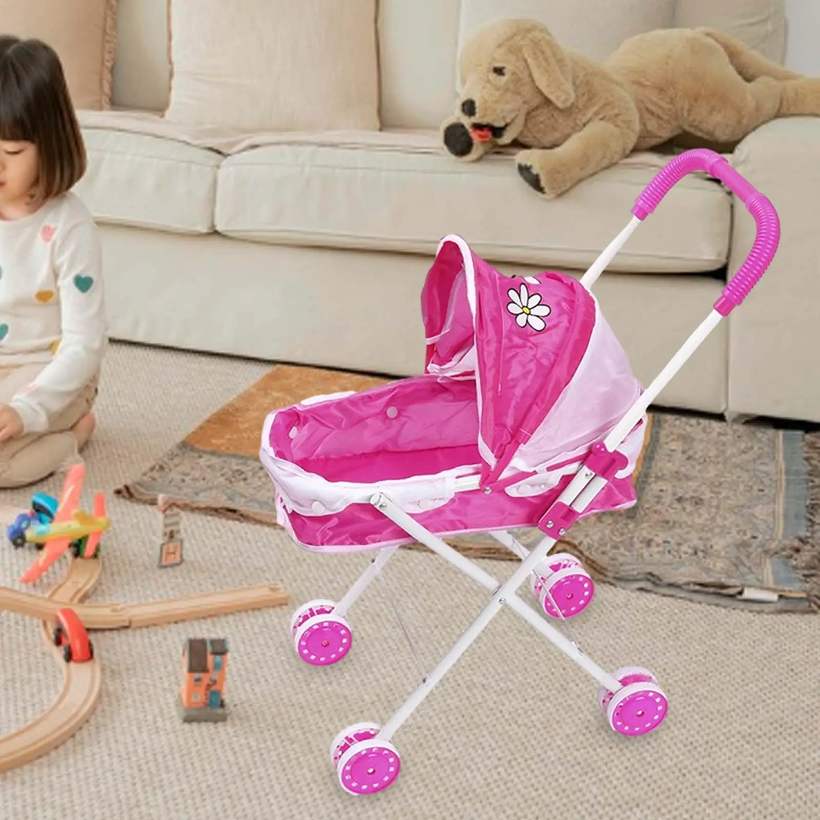 Foldable Baby Doll Stroller Parent-Child Play House Toy Child Baby Foldable Iron Stroller Baby Stroller Pretend Play Role