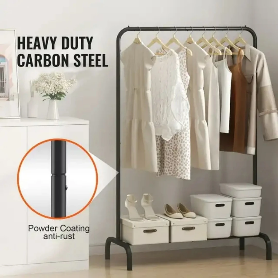 Clothes Rack Garment Length Heavy Duty Clothing Garment Rack with Hanging Rod and Lower Storage Bedroom Black Clothes