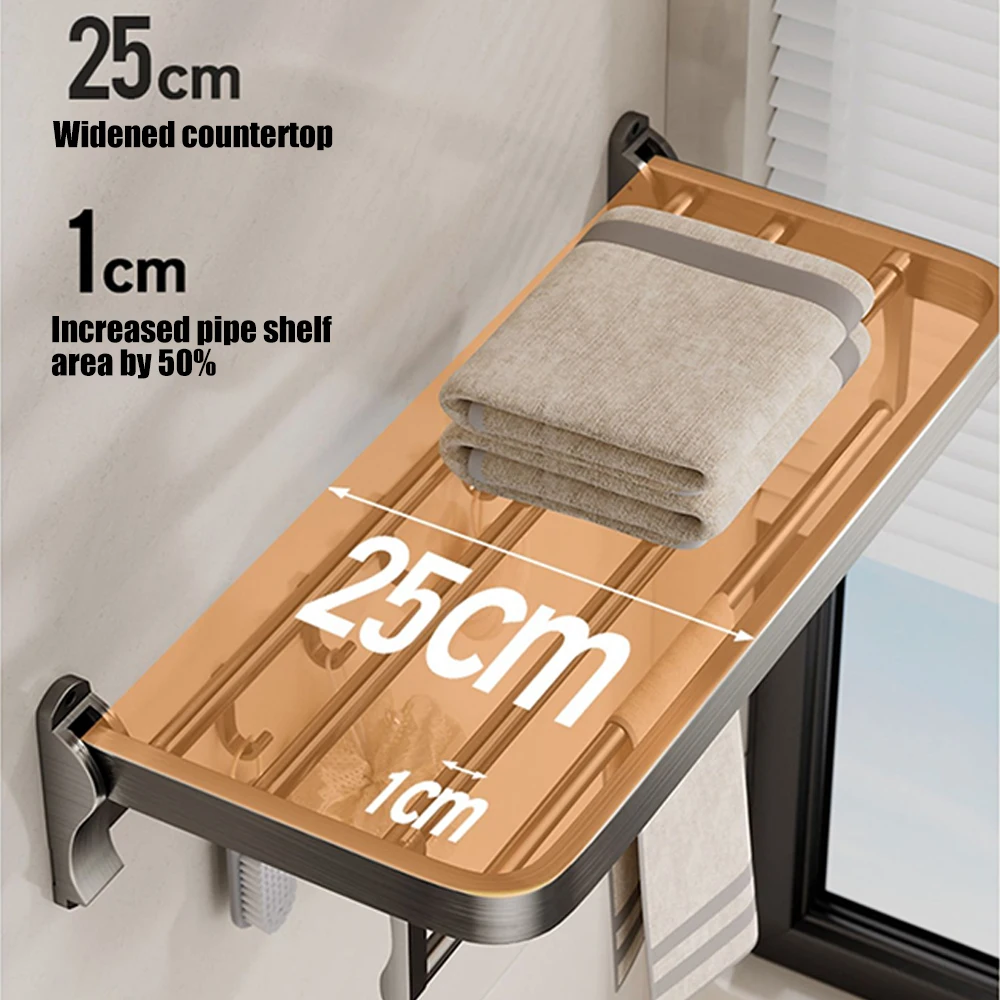 ORIENTAL YUHONG 40/50/60CM Folding Holder With Hook Towel Holder Storage Wall Mount Aluminum Towel Rack Bathroom Accessories