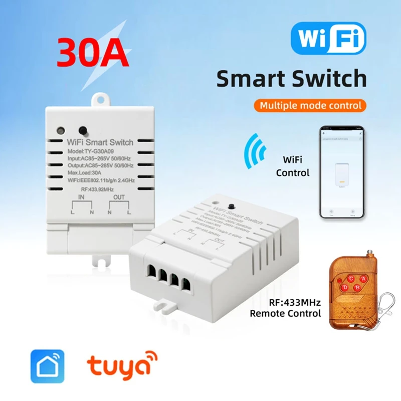 

Умный Wi-Fi-переключатель Tuya, таймер «сделай сам» + пульт дистанционного управления, 30 А, монитор мощности, кВтч, белый, для Alexa Google Home