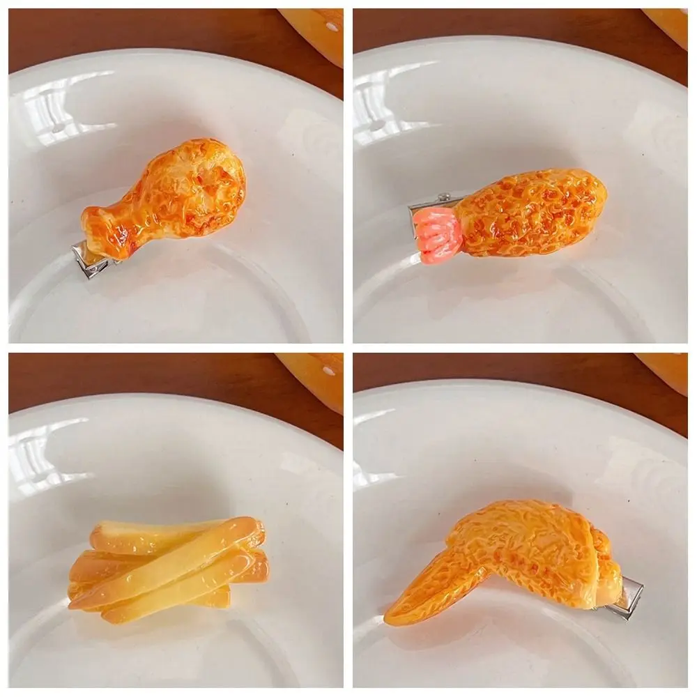 Kawaii Fried Chicken Simulated Food Hair Clip Geometry French Fries Fake Food Hairpin Headwear Duckbill Clip Daily