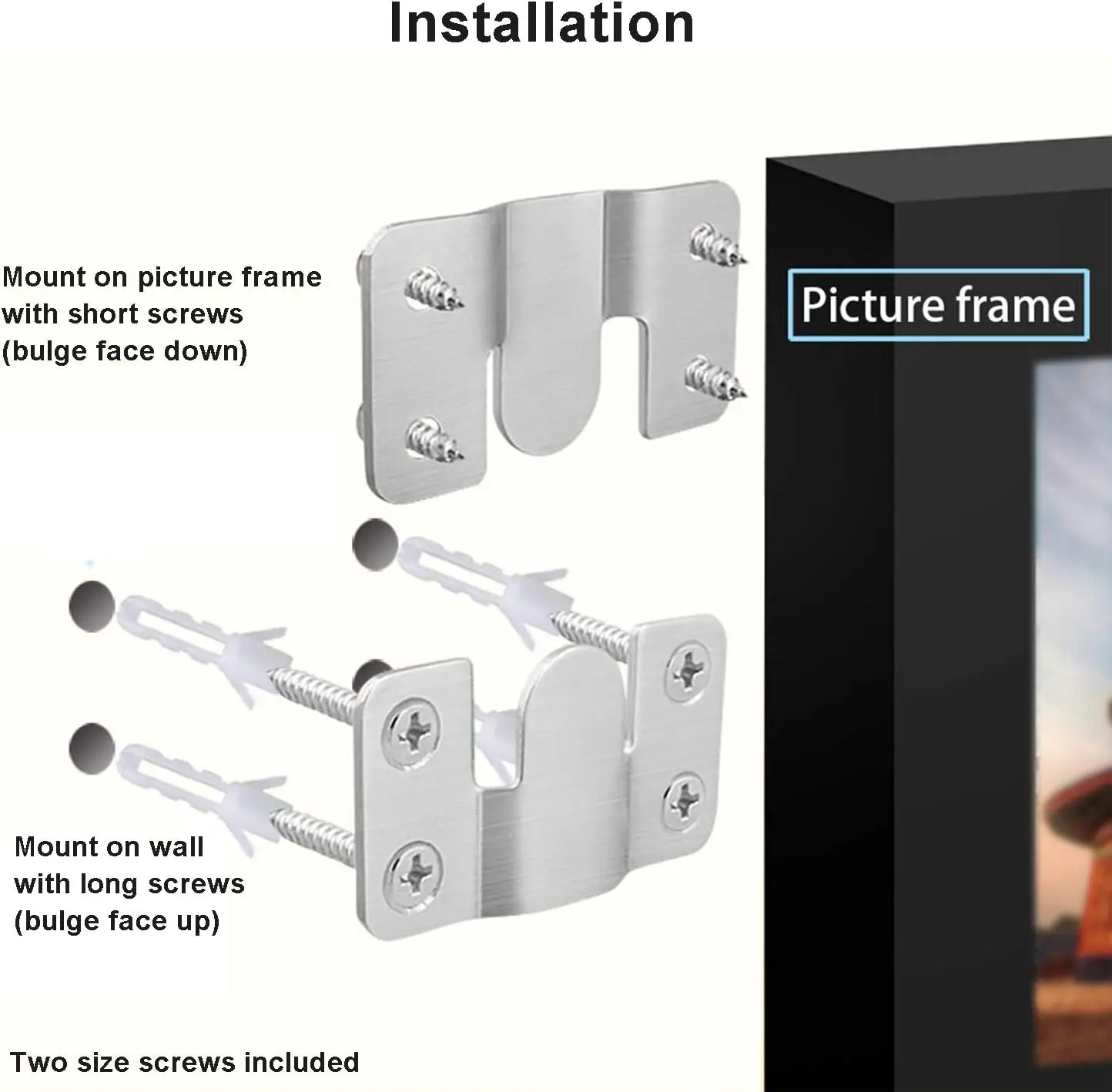 Interlock Hanging Buckle Wall Picture Frame Display Hanger Hooks Stainless Steel Flush Mount Bracket Furniture Connector 3/1set