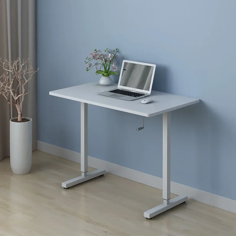 Table de Bureau sur Pied avec Ascenseur Manuel, Ergonomique, Réglable, Simple, Ordinateur, Stable, 100x60cm, Support 160kg