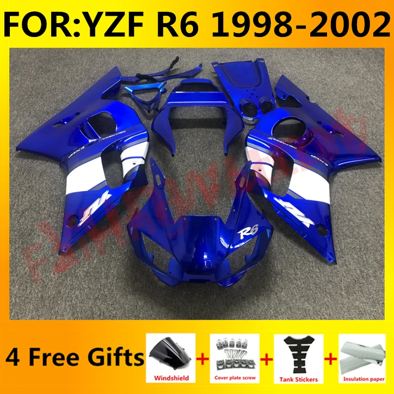 

Новый комплект обтекателей для мотоцикла ABS подходит для YZF R6 YFZ-R6 1998 1999 2000 2001 2002 комплект обтекателей для кузова синий белый