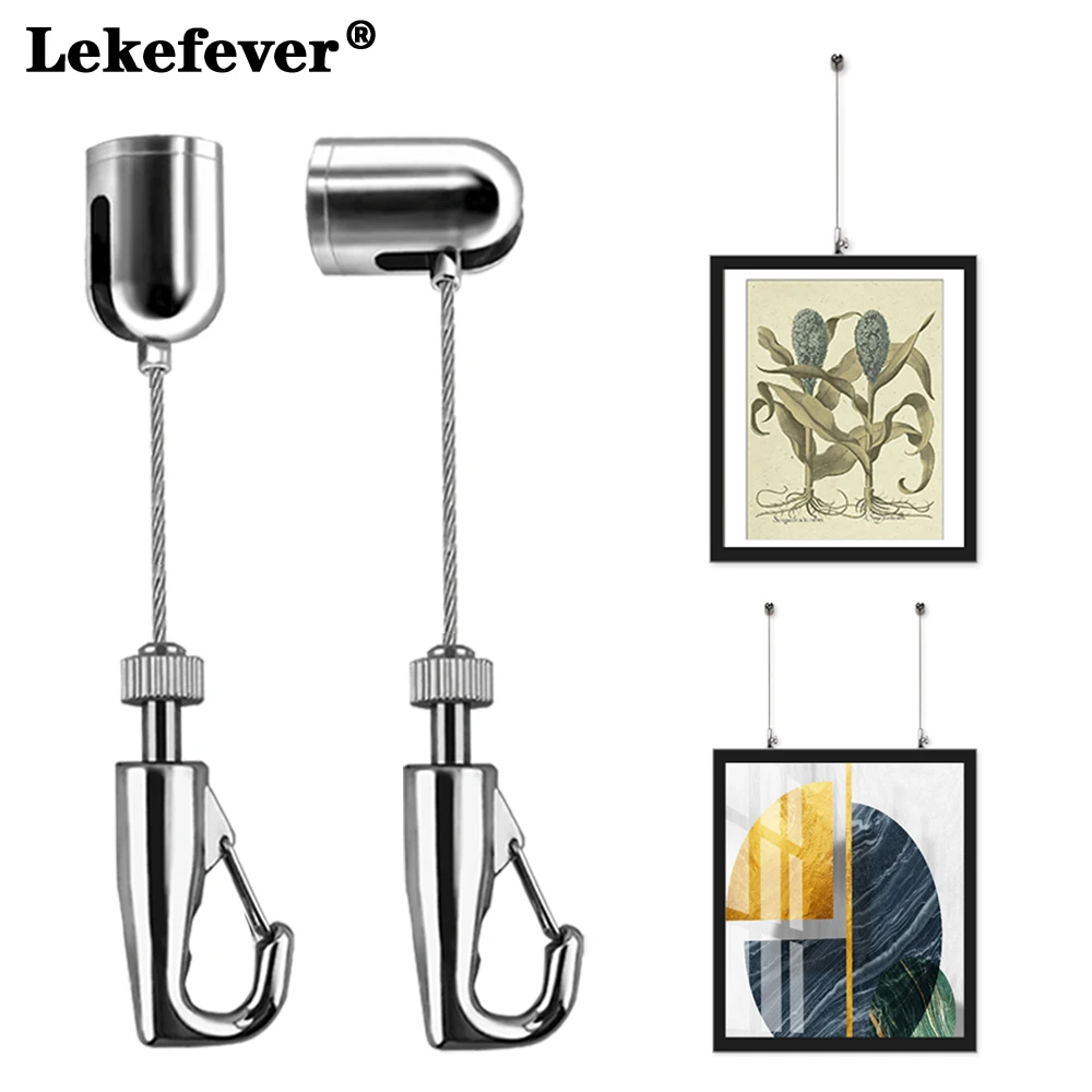 Picture Frame Hangers 180&deg; Adjustable Picture Suspension System Kit With Auto-Lock Hook For Lightweight Frame Mural Display Wire Rope Hanging Hardware