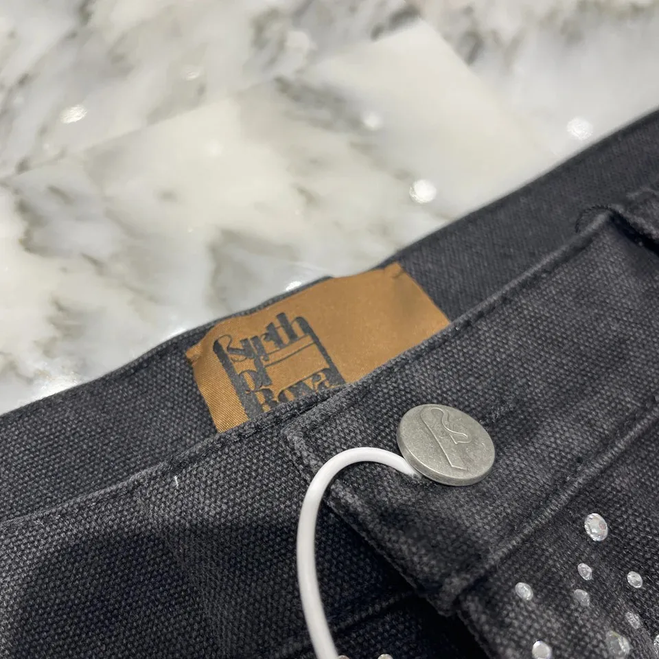 Y2K Jean Hip Hop Loose Denim Street Fashion Men Casual Basketball Shorts Retro Rhinestone Sequin Denim Short Fitness Trend Short