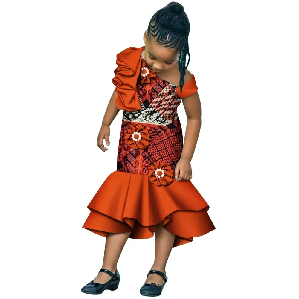 Girls African Dress Children Bazin Riche Dashiki Mermaid Dress