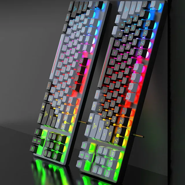 K10 87 Keys LED Luminous Keyboard Home Gaming Keyboards USB Wired Rainbow Backlight Desktop Computer Keyboard Office Accessories 5