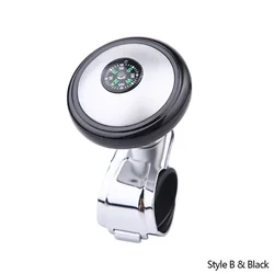 Universal 360° Rotating Metal Steering Wheel Spinner Knob with Compass (B Black)
