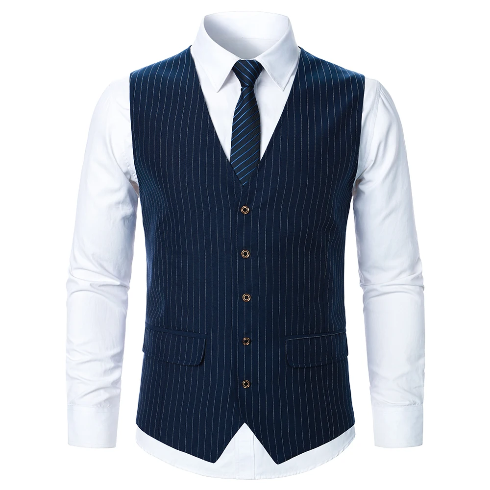 Dress vests Men Suit Vest Coat Stripe Fabric Open Button Design Classic Design Causal Business Fashion Slim Fit Men Suit