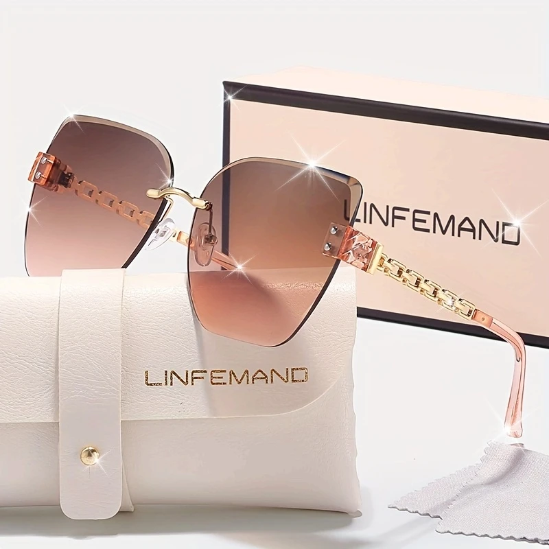 LINFEMAND Frameless Gradient Cat Eye Sunglasses UV400 for  display picture 3
