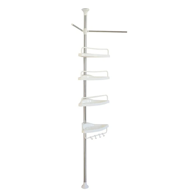 Polc Sarok Fürdőszoba Szervező Kosarak Műanyag Zuhany Sarokállvány Padlóig A Mennyezetig Feszítő Pólus Zuhanyzó
