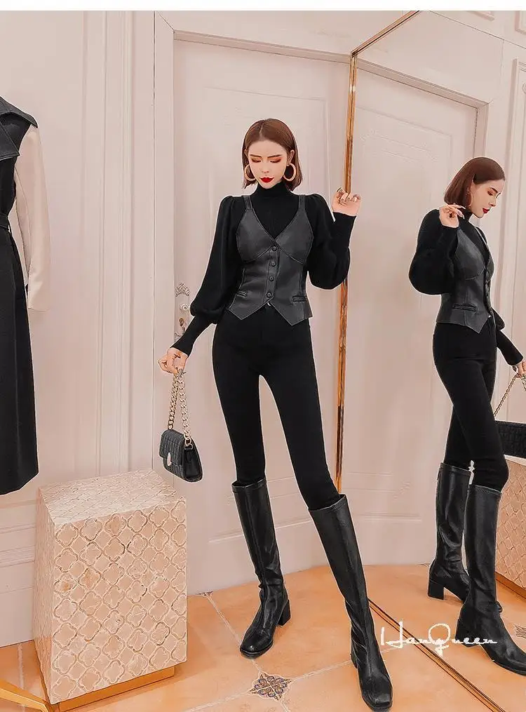 2022 New Spring Autumn Sexy Women Short Leather Vest Top Women V Neck Sleeveless Sling Slim Faux PU Vest Plus Size XL J113 best winter coats for women