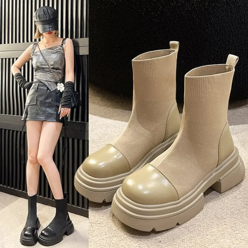 2024 New Platform Shoes Women Boots Round Toe Zipper Spring Autumn Fashion Ankle Female Botines De Mujer Chelsea Casual Boots