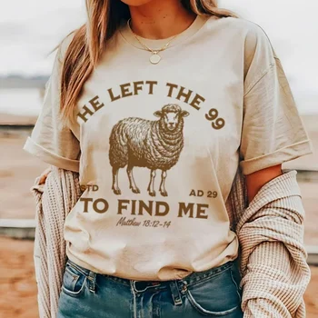 He Left the 99 Women Vintage Christian Inspirational T-Shirt Bible Verse T Shirt Jesus God Graphic Tee Unisex Religious Top Gift 1