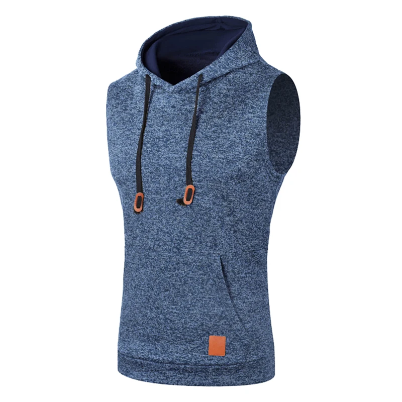 Azul Marino - Sudadera Deportiva sin Mangas con Capucha para Hombre