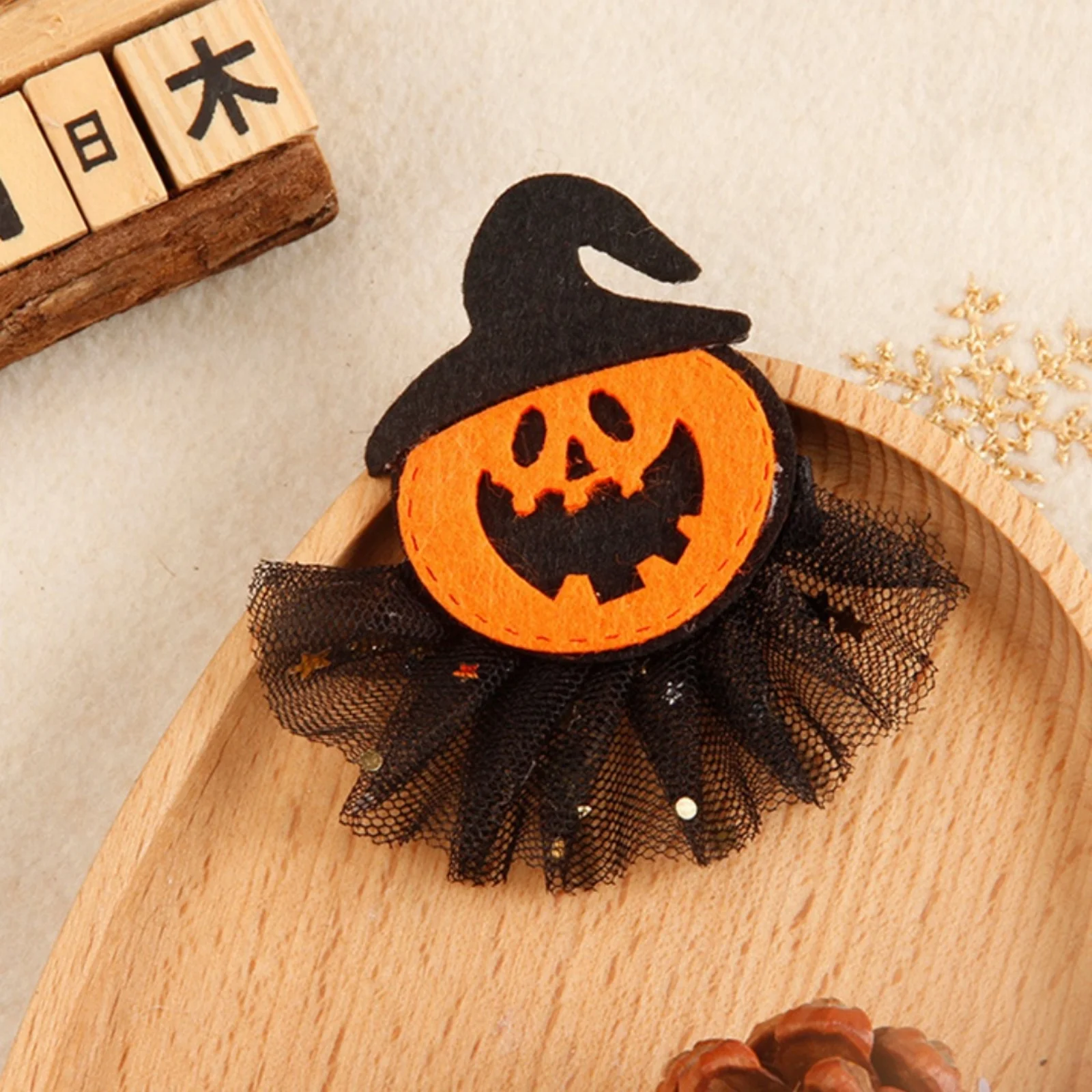 1PC Halloween Hair Clips Set, Skull, Pumpkin, Ghost, Spider Hairpins With Tulle Decor, Hair Accessories For Kids Girls