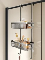 No Hole Shower Room Hanging Basket Door After The Multi-layer Shelf In The Bathroom Hanger Glass Door Partition Shampoo Holder 1