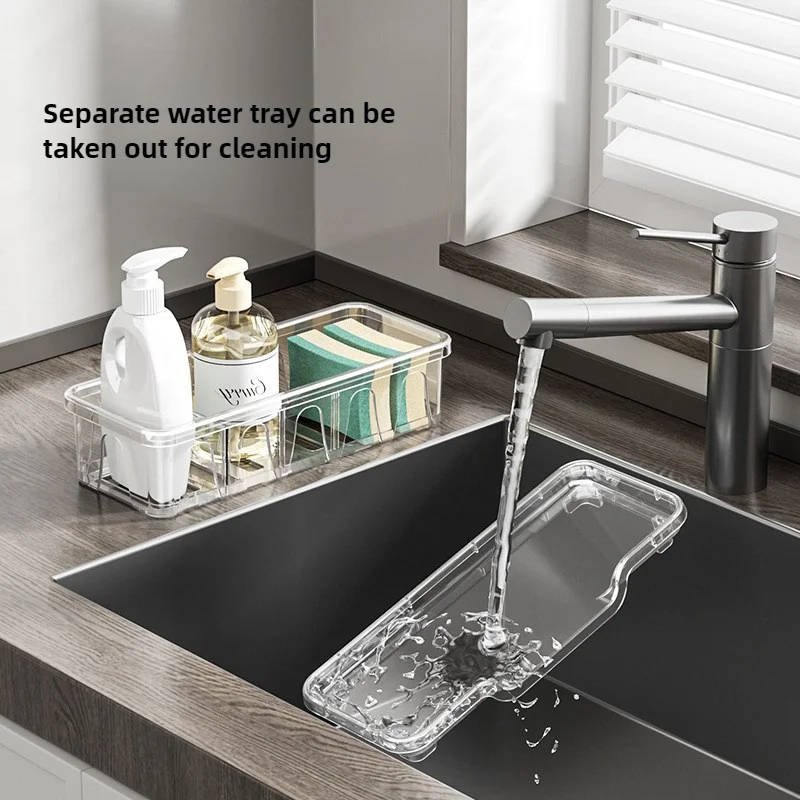 Kitchen Sink Storage Rack Made of PET Material No Need for Installation Detachable Multi-purpose Tableware Storage Container