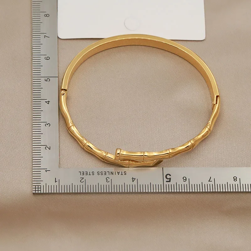 316L Stainless Steel Metal Bamboo Bangles for Women Fashion Brand Jewelry Classic Geometric Bracelets  Accessories 2