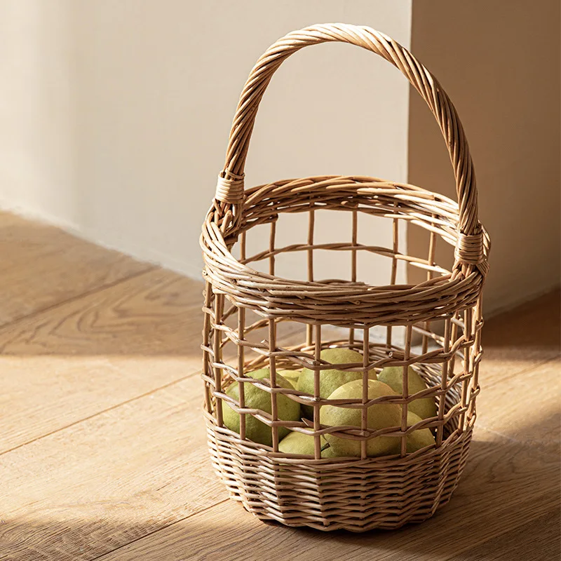 

Handmade Woven Storage Basket Rattan Willow Bamboo Woven Fruit Basket Carrying Basket