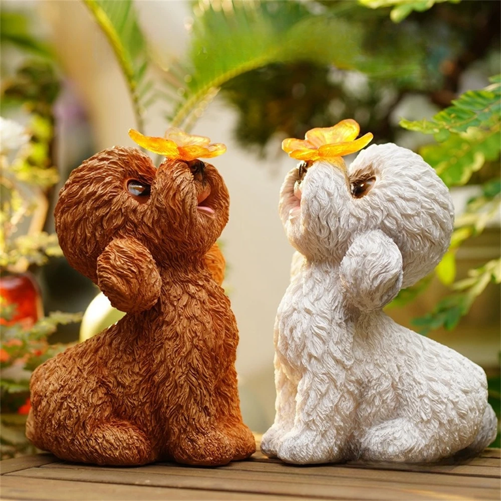 Dog Statues Light Outdoor Decor Solar Teddy Statue Garden Decorations Solar Dog Ornaments for Patio, Lawn, Yard Art Decoration 2
