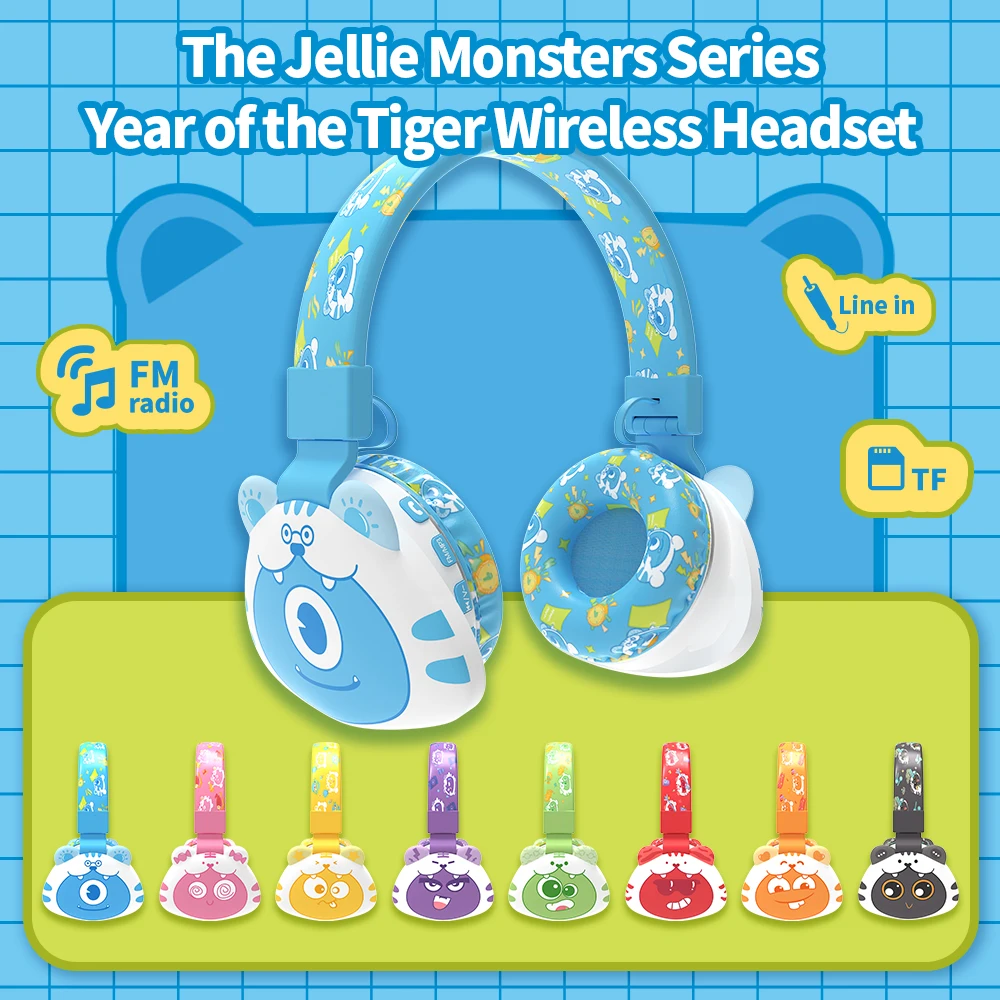 

Creative new cartoon bluetooth headphones children's wireless music headset can call online class with mark earphones YLFS-07BT