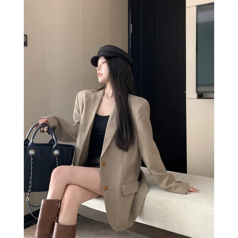 

Senior Sense Long Sleeve Suit Jacket Women Early Autumn 2023 New Medium Long Loose Thin Cardigan Suit Jacket Women Blazer Mujer
