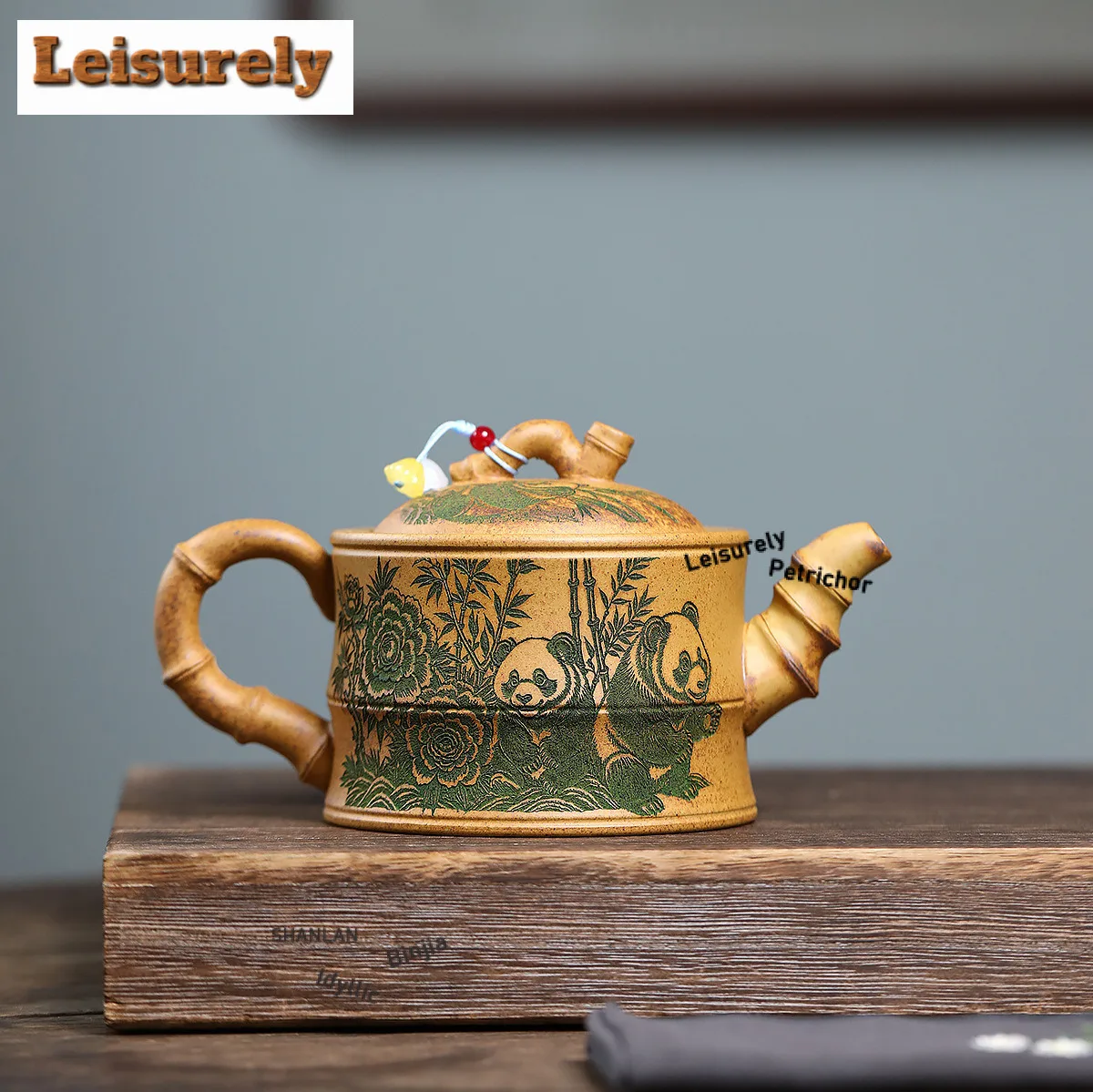 390ml Ancient Yixing Purple Clay Teapots Handmade Panda Bamboo Pot Raw Ore Wood-fired Porcelain Mud Kettle Zisha Tea Set Teaware